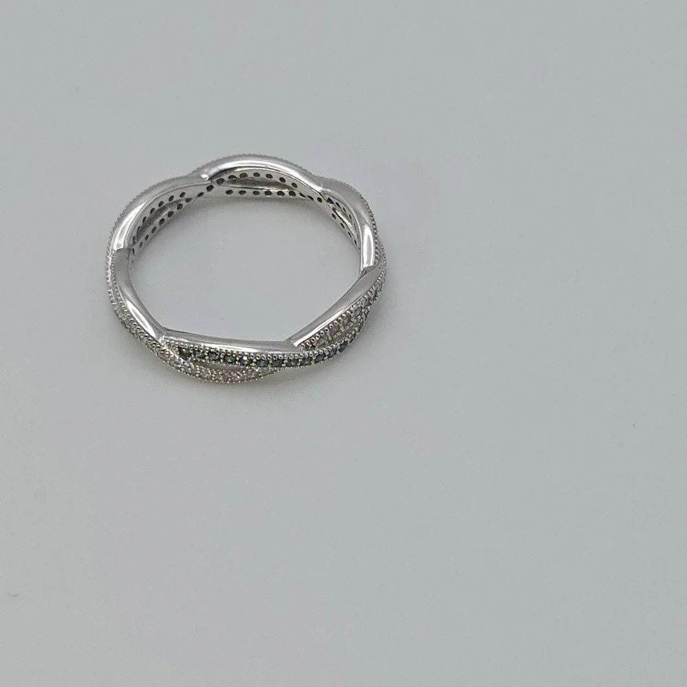 Vtg 925 Sterling‎ Silver Ring Criss-Cross Green Crystal Cubic Zirconia Size 7.25